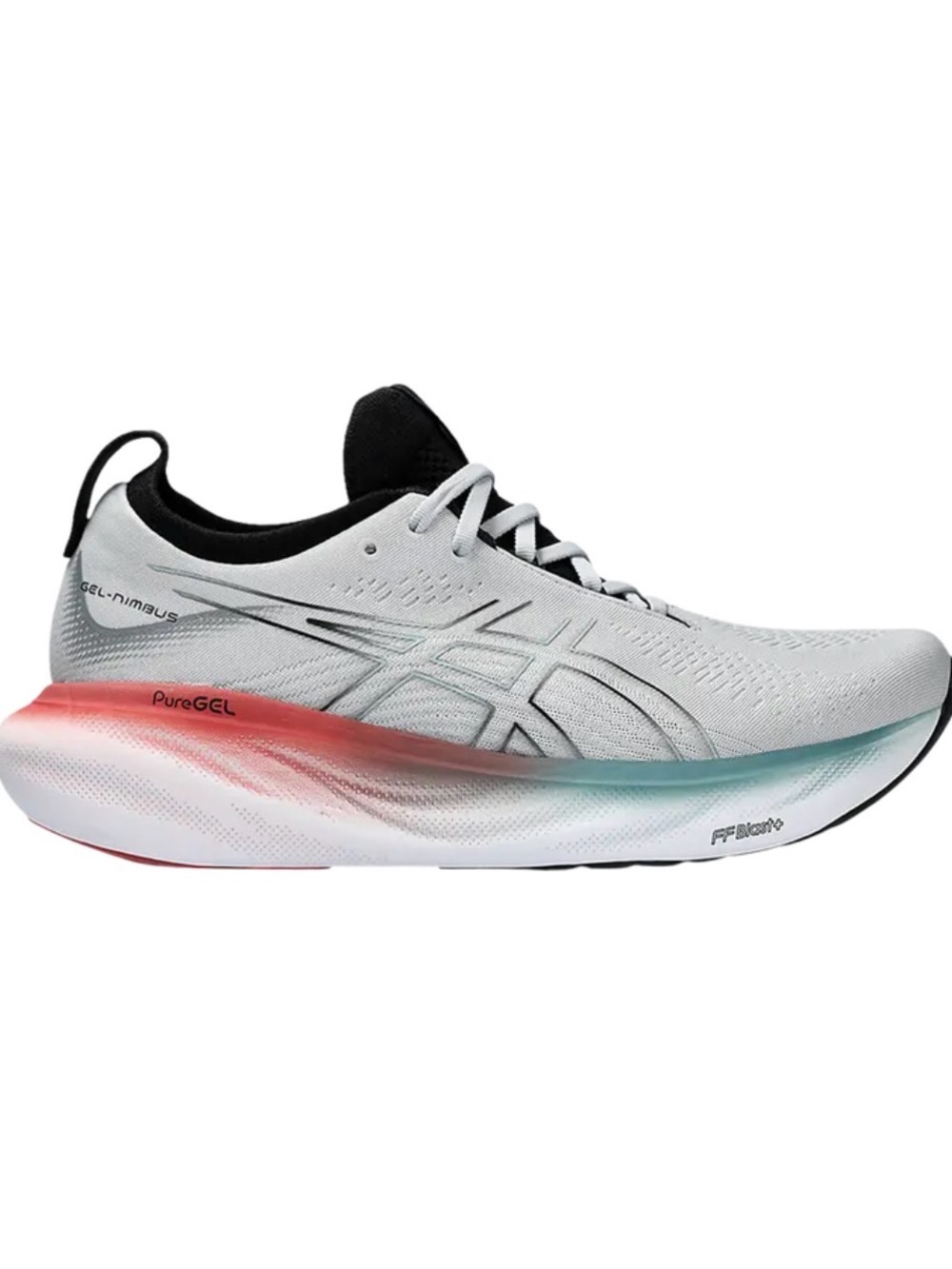 ASICS White Running Shoes with Red and Teal Midsole Gradient